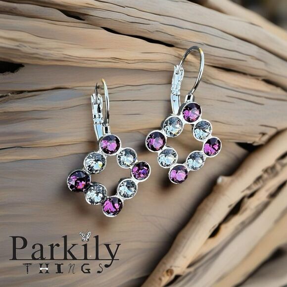 Handcrafted Earrings with rose and clear Swarovski Crystal - Picture 1 of 4